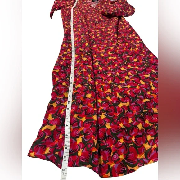 Saloni 100% Silk Red Yellow Floral Print Maxi Dress *No Sash* US Size 2 - Picture 7 of 8